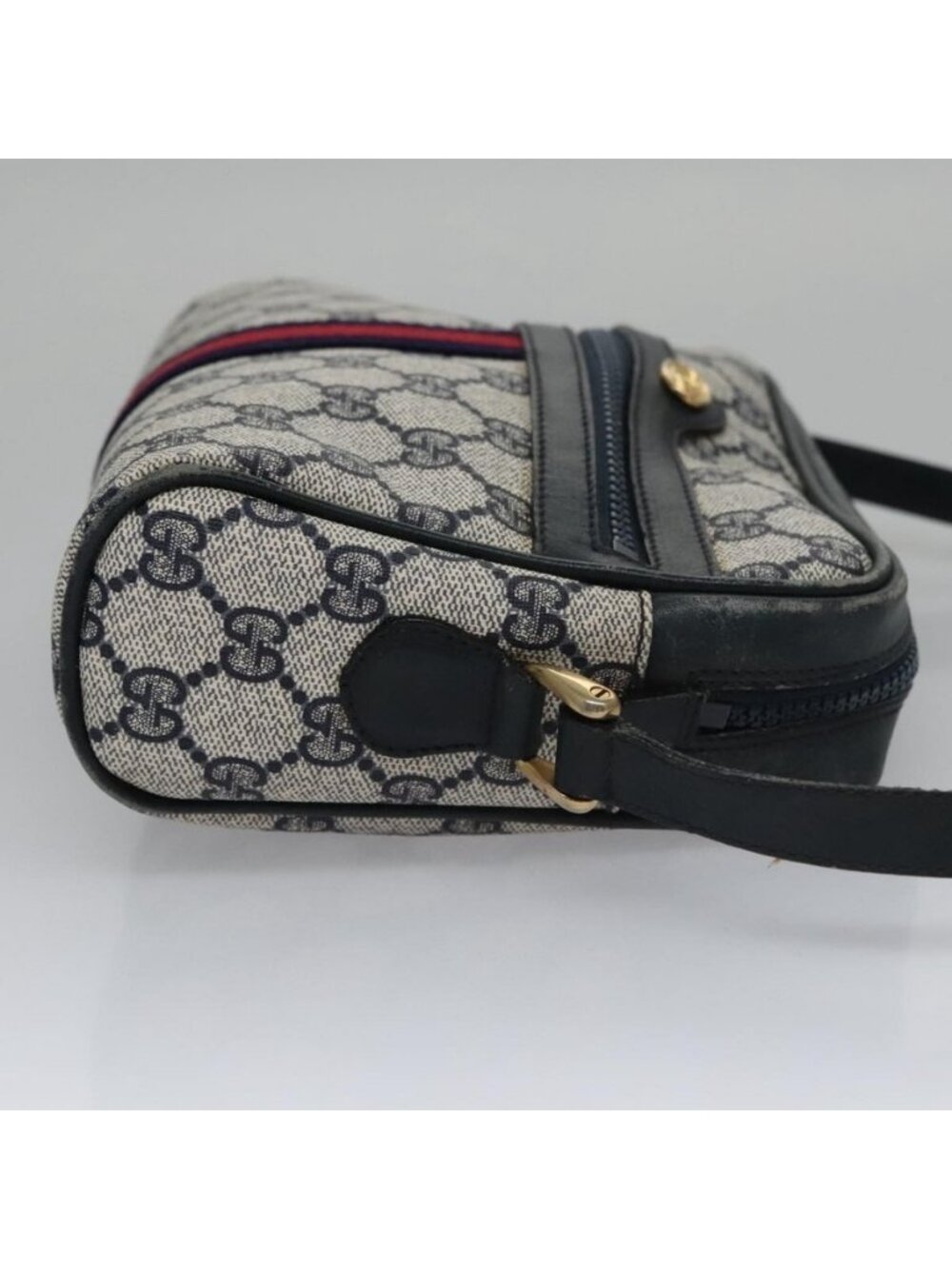 Authentic GUCCI GG Supreme Sherry Line Shoulder Bag PVC Leather Navy Red - Picture 10 of 16